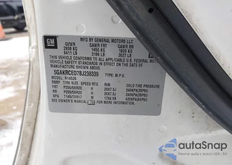 2011 Buick Enclave 2Xl from USA, damaged, VIN 5GAKRCED7BJ238339